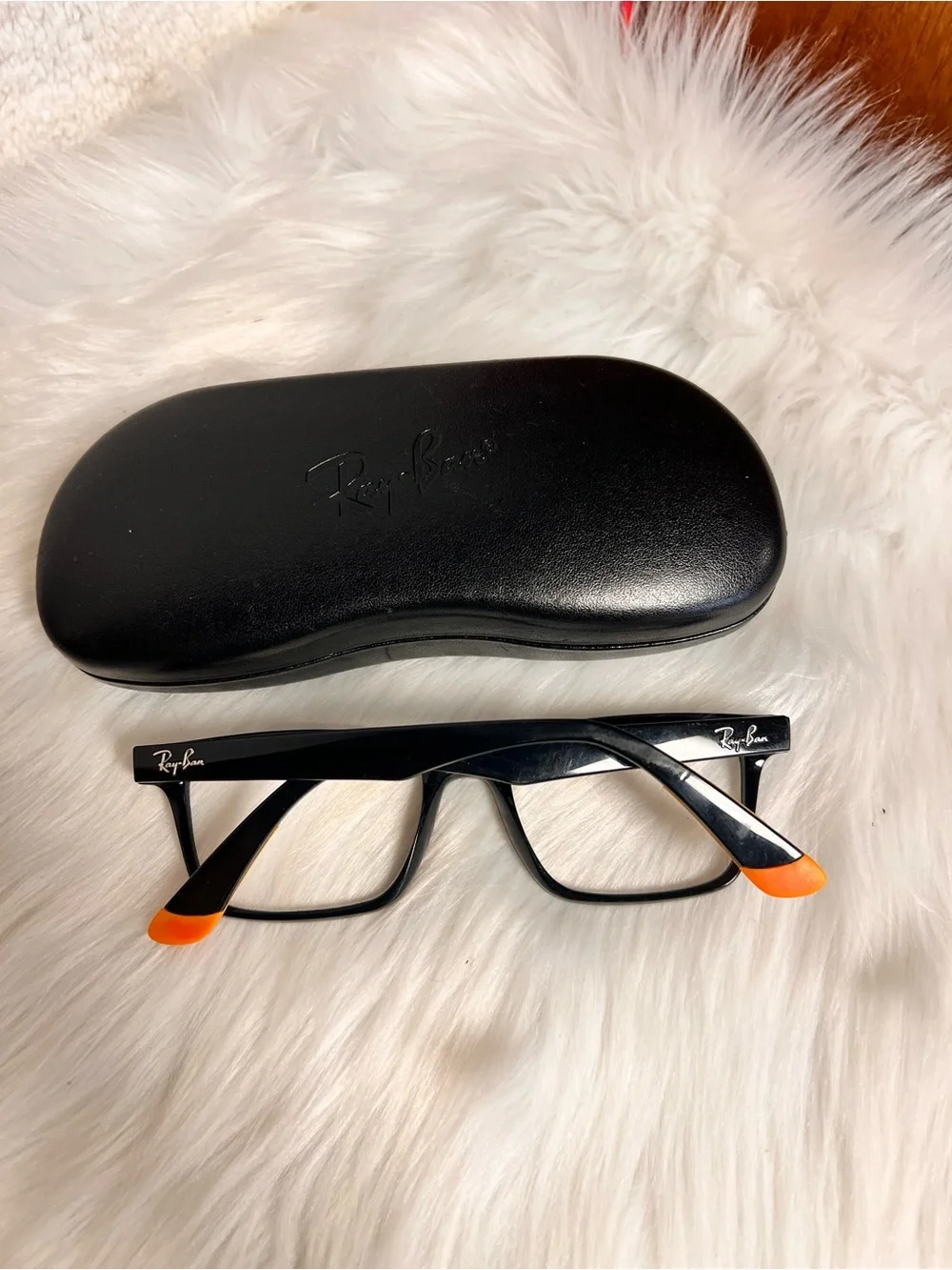 Ray-Ban Black Frames with Orange Temples Rectangular Eyeglasses